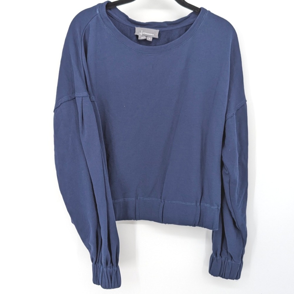 Anthropologie Sweatshirt Women Small Blue Balloon Sleeve Cropped Cotton Top
